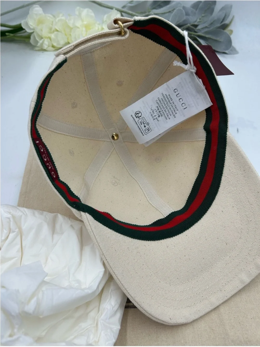 Unisex, Gucci, gold logo, cream canvas, baseball cap size XL made in Italy